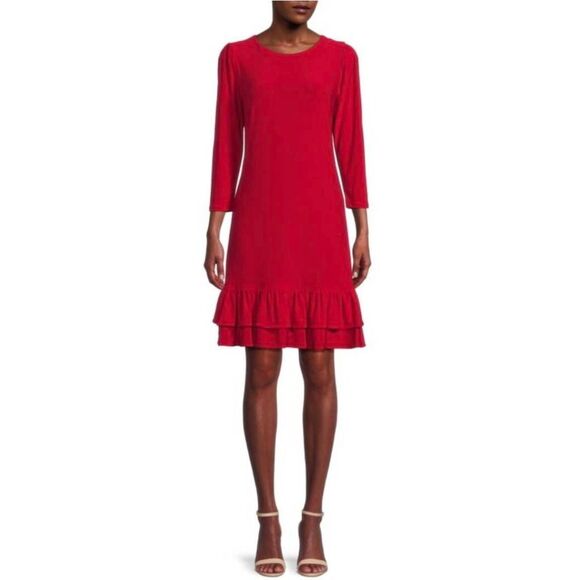 LaLo & Co Women's Red Viscose/Poly/Spandex Jersey Knit w Cotton Tiered Ruffles S - Picture 1 of 13